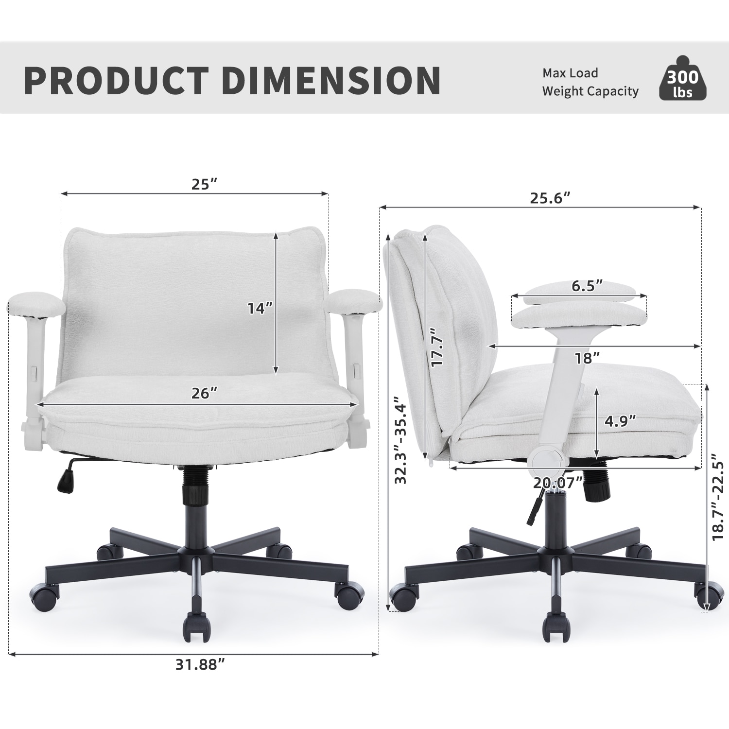 Cross Legged Office Chair Height Adjustable Swivel Desk Chair_voghion.com